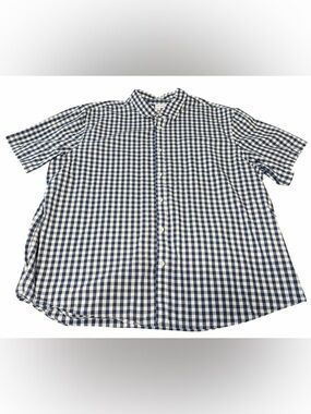 Old Navy Men's Navy and White Gingham Short-Sleeve Button-Down Shirt